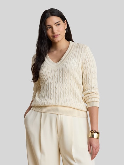 Lauren Ralph Lauren Sweter o kroju regular fit z mieszanki bawełny z wyhaftowanym logo Beżowy 6