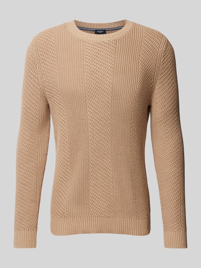 JOOP! Jeans Strickpullover mit Strukturmuster Modell 'Silor' Taupe 1