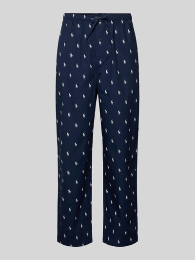 Produktfoto, Comfort Fit Pyjama-Hose aus reiner Baumwolle Modell 'PJ PANT-SLEEP-BOTTOM' von Polo Ralph Lauren Underwear, granatowa, wzór w logo Polo-Pony, elastyczny pas, boczne kieszenie, dla mężczyzn