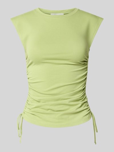 Produktfoto, Trägertop mit seitlichen Raffungen Modell 'GURI' von Topshop aus Baumwoll-Elasthan-Mix in Grün, Slim-Fit, Rundhalsausschnitt, Rückenlänge bei Größe S 54 cm.