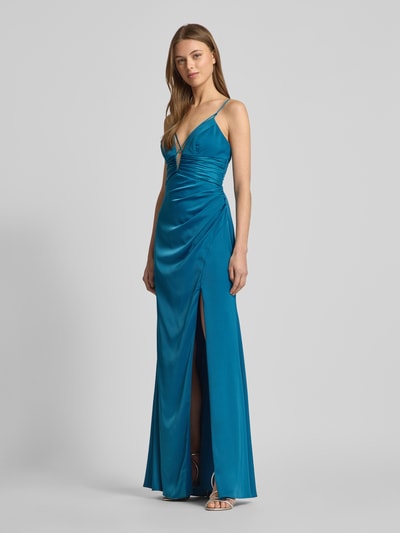 Luxuar Avondjurk met plooien opzij Oceaanblauw - 1