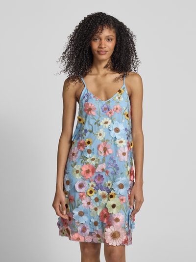 YAS Cocktailjurk met spaghettibandjes, model 'FLOWERING' Lichtblauw - 4