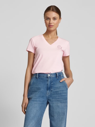 ARMANI EXCHANGE T-Shirt mit Label-Ziersteinbesatz Rosa 4