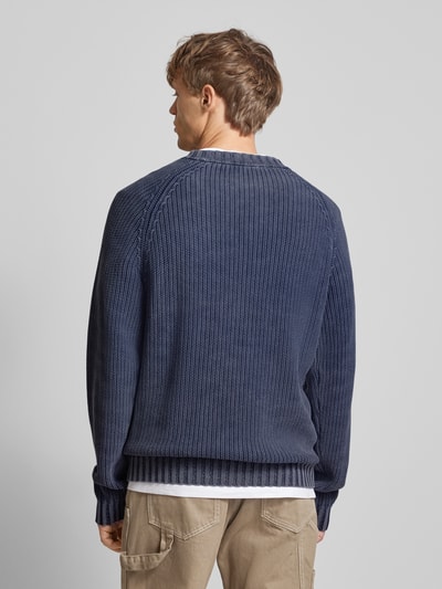 Hugo Blue Gebreide pullover met logostitching, model 'Sondye' Donkerblauw - 5