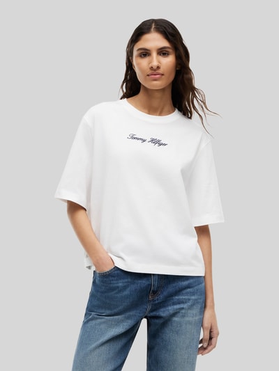 Tommy Hilfiger loose fit T-shirt van zuivere katoen met labelopschrift Ecru - 4