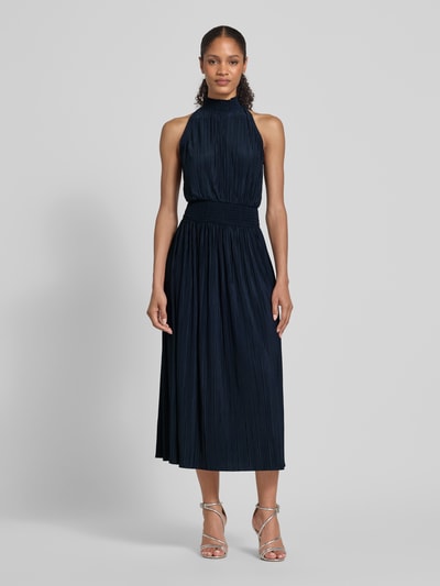 Samsøe Samsøe Midi-jurk met plissévouwen en opstaande kraag model 'UMA' Marineblauw - 4