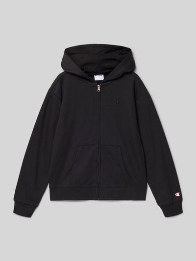 Productfoto, Regular Fit Sweatjacke mit Logo-Detail van CHAMPION in zwart, katoenmix, kangoeroezak, capuchon, ritssluiting, elastische boorden