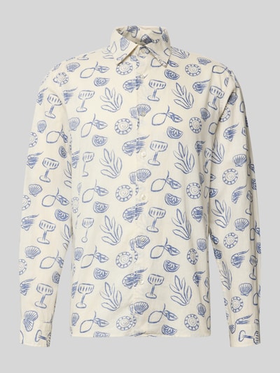 Produktfoto, Regular Fit Freizeithemd im Allover-Look mit Kentkragen von MCNEAL aus Leinen-Baumwoll-Mix, helles Grundmaterial mit blauem Muster, Allover-Look, Kentkragen, Freizeitstil