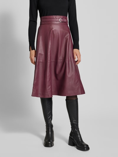 (The Mercer) N.Y. Knielange leren rok met tailleriem Bordeaux - 4