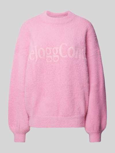 TheJoggConcept Sweter z dzianiny z napisem z logo model ‘OFELIA’ Mocnoróżowy 1