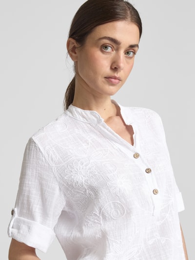 ZABAIONE Relaxed Fit Bluse mit Spitzenbesatz Modell 'Li44a' Weiss 3