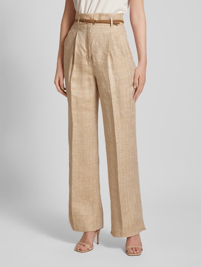 Max Mara Studio Leinenhose mit Gürtel Modell 'TREVISO' Beige 4