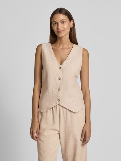 FREE/QUENT Leinenweste mit V-Ausschnitt Modell 'Lava' Beige 4