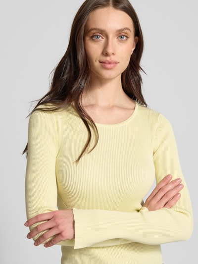 Moves Longsleeve in Ripp-Optik mit Rundhalsausschnitt Modell 'Twisti' Hellgelb 3