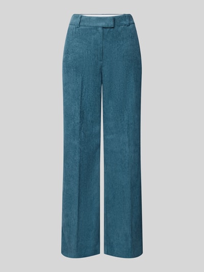 Produktfoto, Wide Fit Hose in Cord-Optik von COMMA, blaue Farbe, feine Rippenstruktur, Haken- und Reißverschluss, Gesäßtaschen, Damenmode