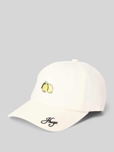 Produktfoto, Basecap aus reiner Baumwolle Modell 'ALLY-E-F' von HUGO in Unifarbe mit Twill-Struktur, Label- und Motiv-Stitching, Zitrone, verstellbarer Riegel.