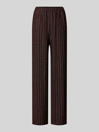 Produktfoto, Stoffhose mit elastischem Bund von ZABAIONE in dunklem Braun mit schimmernder Oberfläche, lockerem Schnitt, glatter Textur.