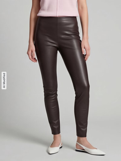 Raffaello Rossi Slim fit kunstleren broek van viscosemix model 'RESA' Donkerbruin - 4