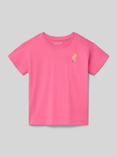 Produktfoto, T-Shirt mit Stitching und Rundhalsausschnitt von Blue Seven in Pink, reine Baumwolle, Regular Fit, schlichte Struktur
