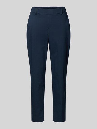 Produktfoto, Hose in verkürzter Passform Modell 'Flour 2' von STEHMANN aus dunkelblauem Baumwoll-Mix mit Stretch-Anteil und Eingrifftaschen.