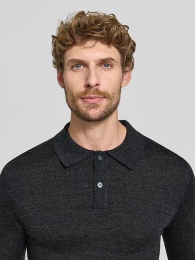 Christian Berg Men Regular Fit Poloshirt aus Woll-Mix Anthrazit Melange 3