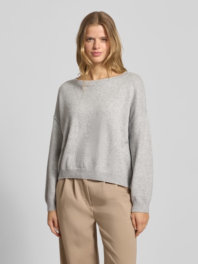 Review Gebreide pullover met diepe boothals Lichtgrijs gemêleerd - 4
