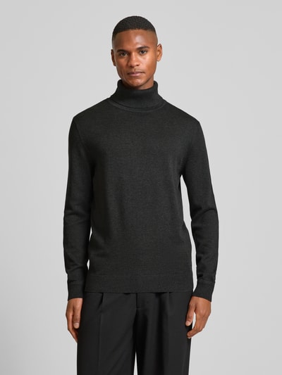 Tom Tailor Regular Fit Rollkragenpullover aus reiner Baumwolle mit Logo-Stitching Anthrazit 4