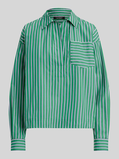Produktfoto, Regular Fit Hemdbluse aus reiner Baumwolle von Lauren Ralph Lauren met groen-wit gestreept patroon, borstzak, puur katoen