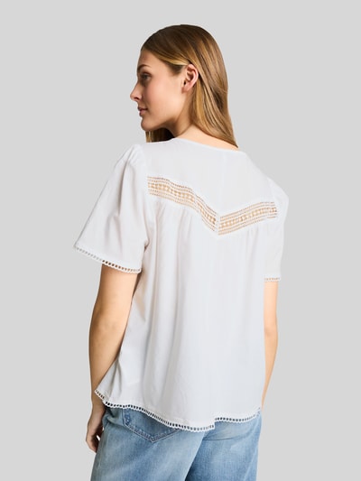 Tom Tailor Denim Regular Fit Bluse aus Baumwoll-Viskose-Mix mit Häkeldetails Weiss 5