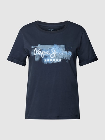 Pepe Jeans T-shirt met vaste mouwomslagen, model 'GOLDIE' Marineblauw - 2