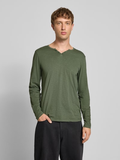 Blend Shirt met lange mouwen en korte knoopsluiting, model 'IVALDE' Donkergroen - 4