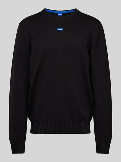 Hugo Blue Strickpullover mit Logo-Stitching Modell 'San Cosmo' Black 2