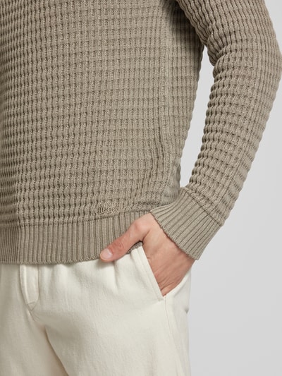 HUGO Strickpullover mit gerippten Abschlüssen Modell 'Sardello' Beige 3