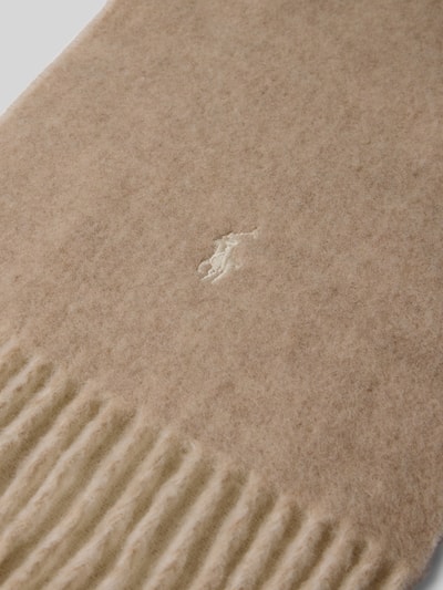 Produktfoto, beżowy szal z mieszanki wełny o miękkiej teksturze i haftowanym logo, Schal aus Woll-Mix od Polo Ralph Lauren