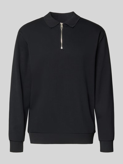 Produktfoto, Sweatshirt mit Polokragen und Reißverschluss von Lindbergh, Herren, Baumwoll-Mix, Regular-Fit, dunkle Farbe, glatte Textur