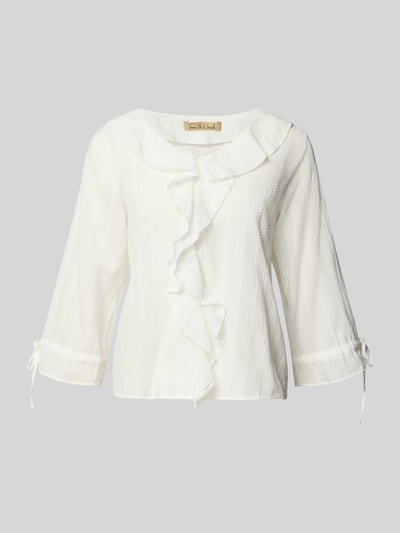 Produktfoto, Regular Fit Bluse mit Volants von Smith and Soul in Weiß aus reiner Baumwolle mit Strukturmuster, Rundhalsausschnitt, 3/4-Arm