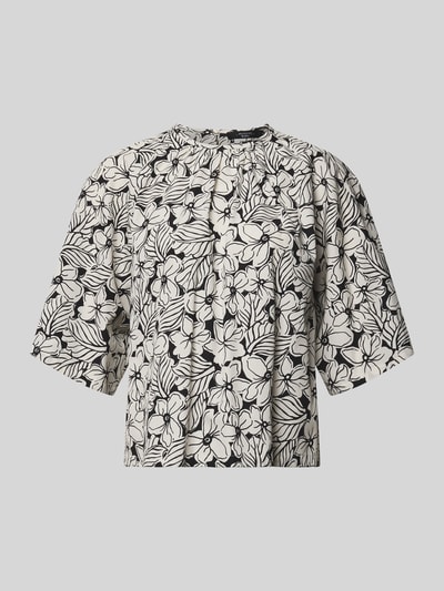 Produktfoto, Loose Fit Bluse aus reiner Baumwolle von Weekend Max Mara, Optik:Allover-Muster, feine Webstruktur, schwarz-weiß, Kurzarm