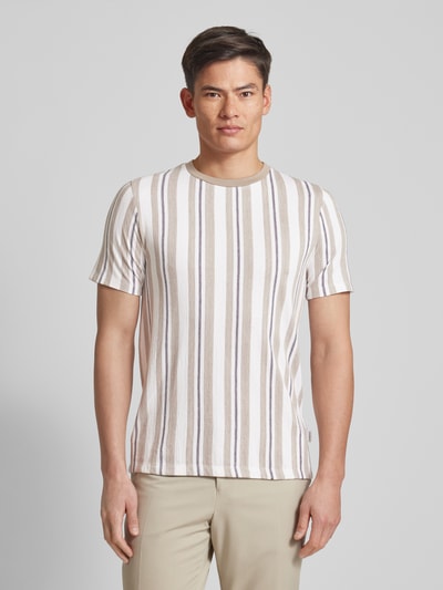 Lindbergh Relaxed fit T-shirt met streepmotief, model 'Towel striped' Offwhite - 4