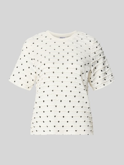 Produktfoto, cremefarbenes Boxy Fit T-Shirt mit Allover-Muster von Jake*s Casual, strukturierte Oberfläche, runde schwarze Punkte, schlichte Optik