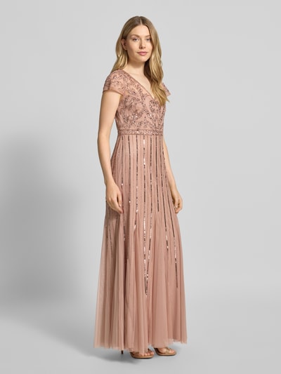 Adrianna Papell Abendkleid mit V-Ausschnitt und Pailletten Altrosa 1