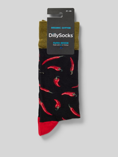 DillySocks Skarpety z wyhaftowanym motywem model ‘Hot Chilly Socks’ Granatowy 3