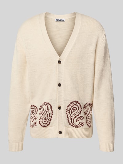 REVIEW Gebreid jack met V-hals Ecru - 2