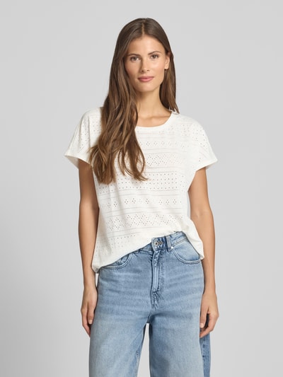 Tom Tailor T-shirt o luźnym kroju z ażurowej dzianiny  Złamany biały 4