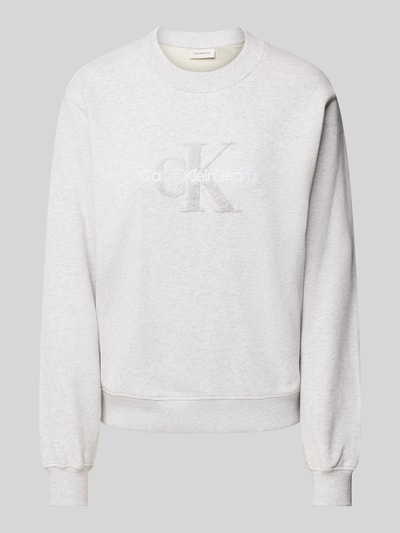 Calvin Klein Jeans Sweatshirt met labeldetail, model 'CHENILLE' Lichtgrijs gemêleerd - 2