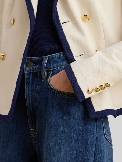 Lauren Ralph Lauren Dwurzędowy krótki blezer z mieszanka bawełny z przeszyciem logo Granatowy melanż 3