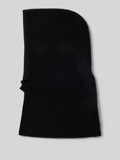 Produktfoto, Balaclava aus reinem Kaschmir von Seeberger in Schwarz, Rippstrick-Struktur, Bindebänder, stricktypowa faktura