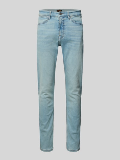 Produktfoto, jasnoniebieskie Tapered Fit Jeans aus Baumwoll-Mix Modell 'ONYX' od BOSS Orange, stylizowana na denim, 5 kieszeni, mieszanka bawełny