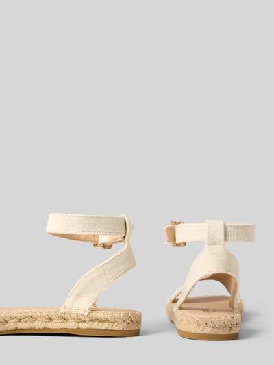 Produktfoto, Sandalette mit Dornschließe Modell 'NIMES LINEN' von Espadrij, Damen Sandalette mit abgerundete-Spitze, Riemen, Gummisohle, Absatzhöhe: 2 cm, Schafthöhe: 10 cm, Schaftweite: 10 cm, beige Leinenstruktur, Sandalen-Form, Espadrilles-Look