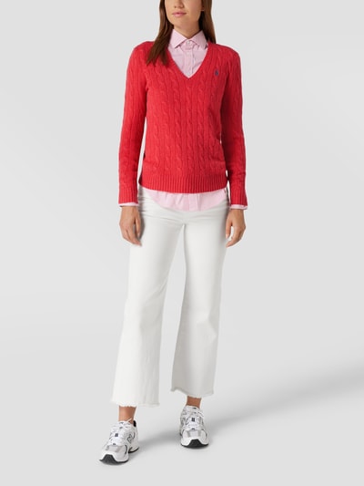 Polo Ralph Lauren Strickpullover mit V-Ausschnitt Modell 'KIMBERLY' Hellrot 1