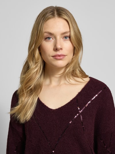 Milano Italy Strickpullover mit Paillettenbesatz Bordeaux 3